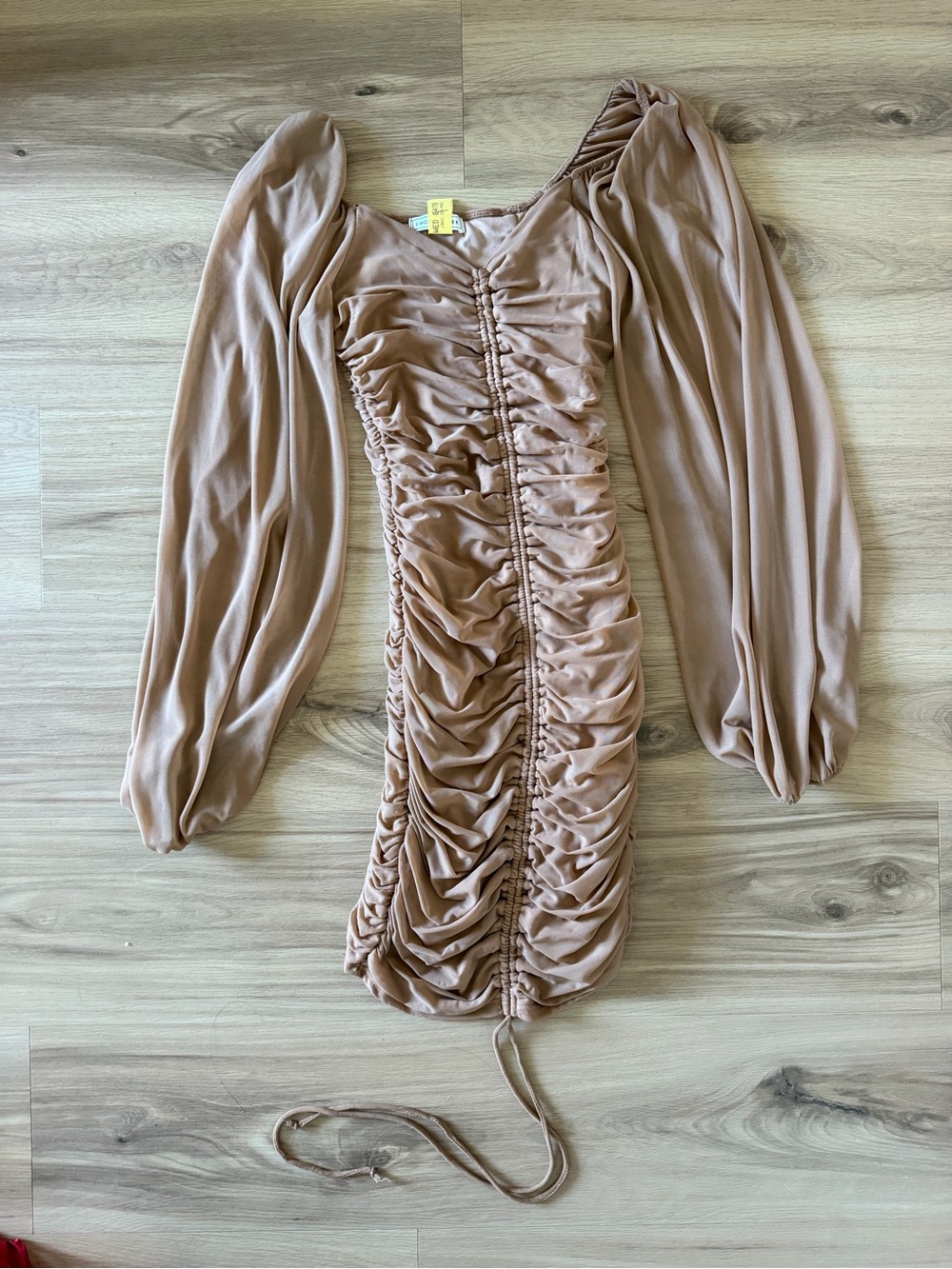 emory park Taupe Ruched Long-Sleeve Mini Dress